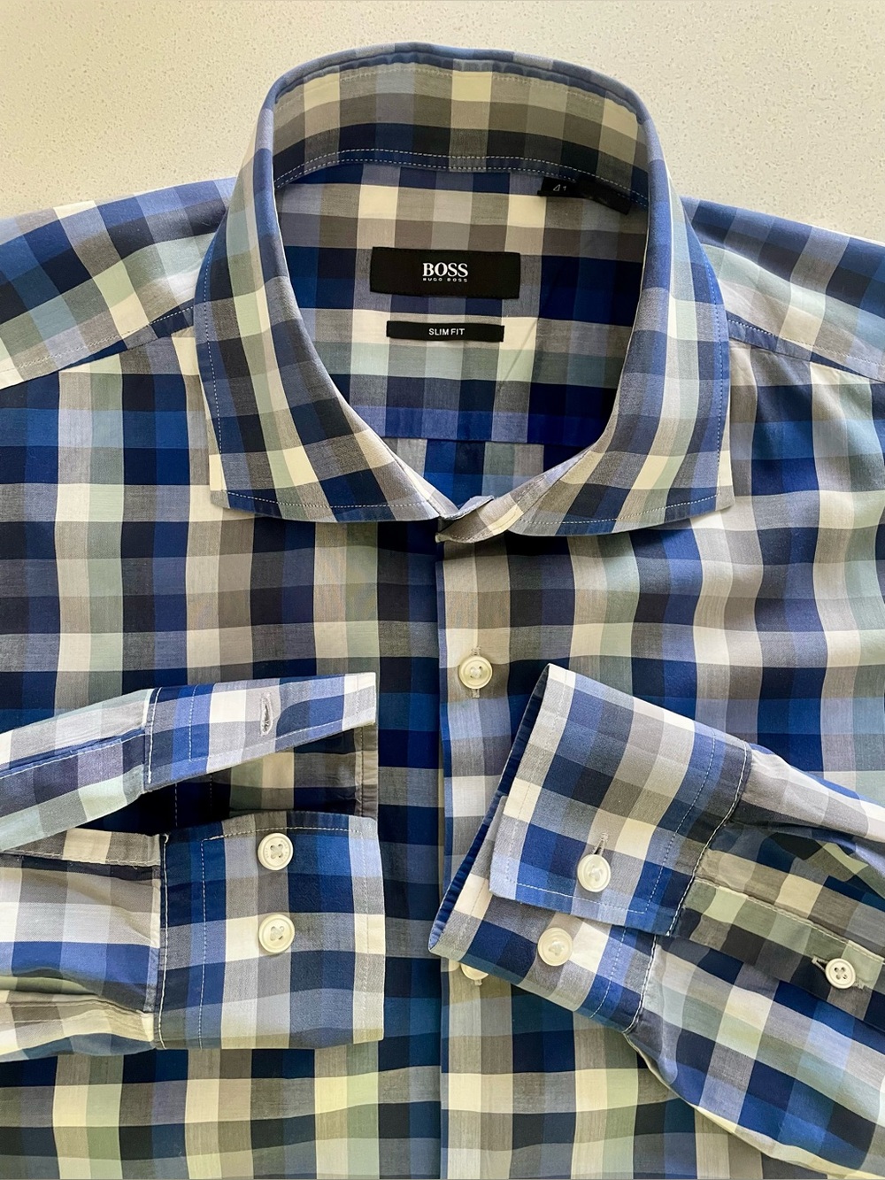 Hugo Boss - cotton plaid shirt Size 41 (16”neck)
